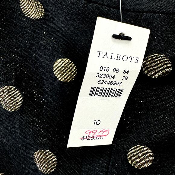 Talbots Pants Womens 10 Black Gold Metallic Polka Dots Side Zip Ankle Lined NEW - Picture 5 of 9